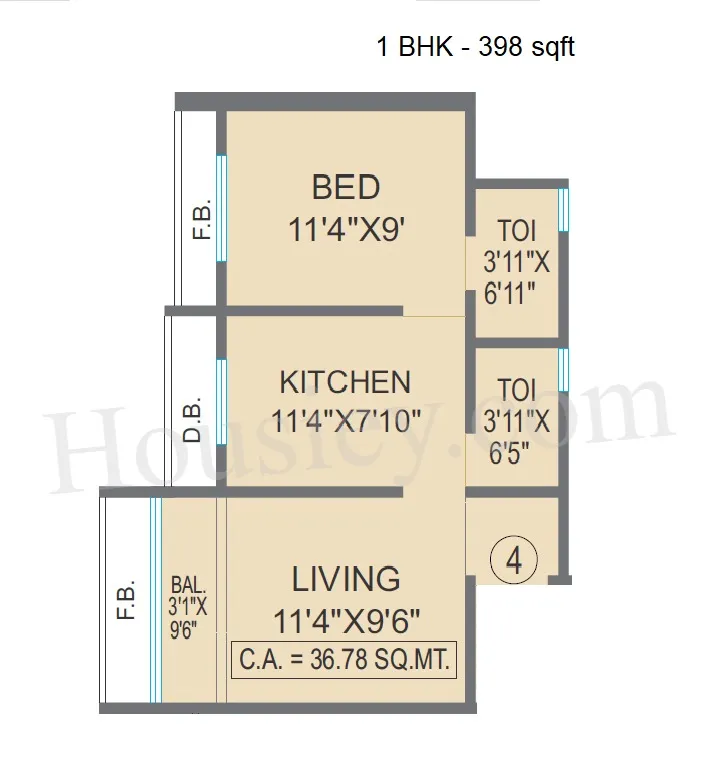 Agarwal Paramount Unit plan - 398 sq.ft.